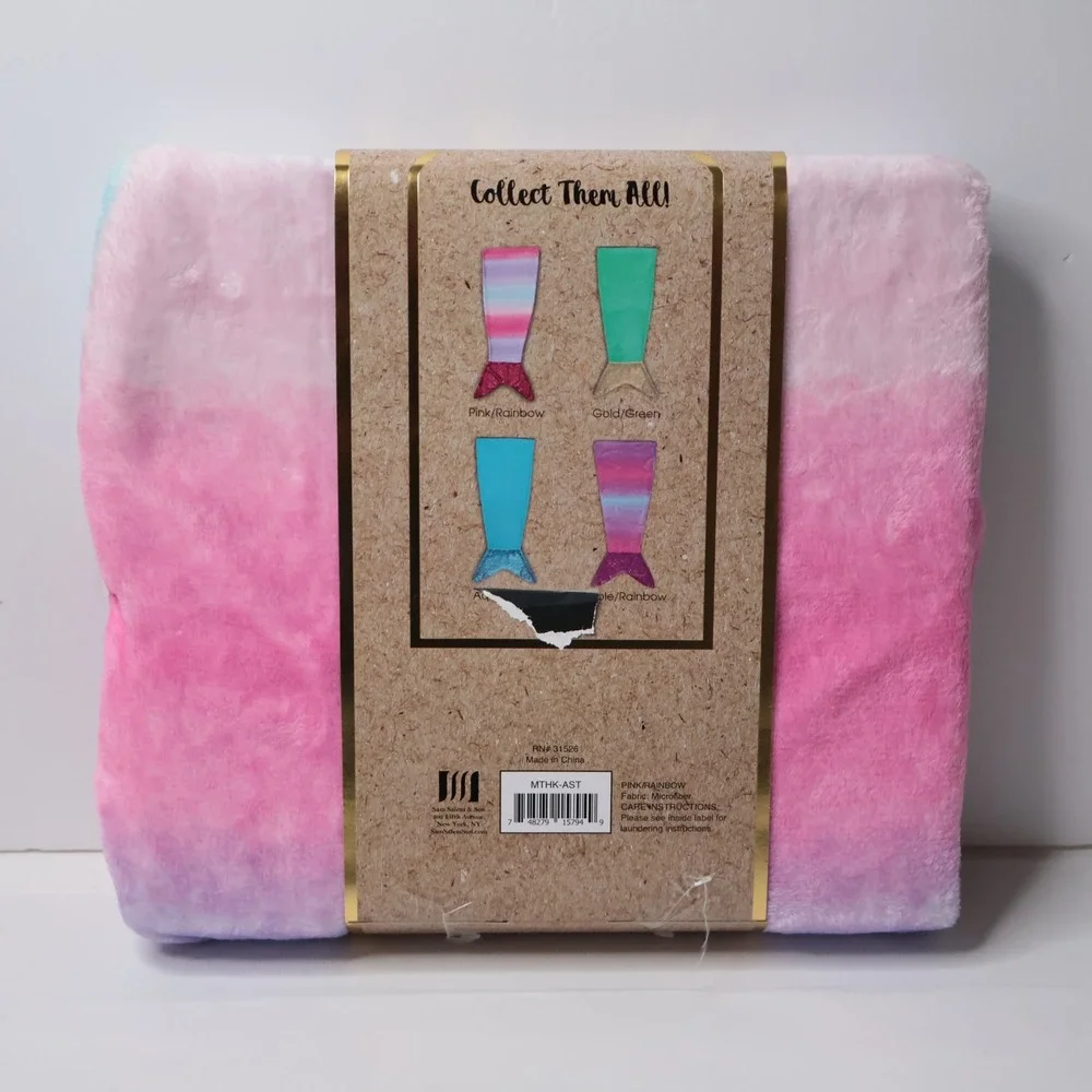 Fun & Imaginative Mermaid Sequins Tail Throw Blanket Pink Rainbow 21x50 NWT Gift